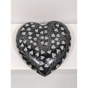Hand Carved Black Gray Heart Shaped Stone Paperweight 4 1/2" Heavy India
